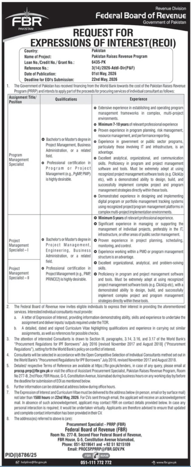 Federal Board Of Revenue Jobs Advertisement