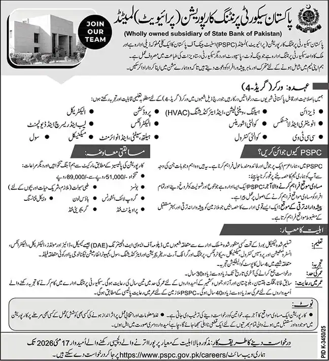 Pakistan Security Printing Corporation Jobs Advertisement